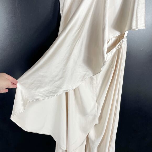 Obando Collective‎ Cape Satin Jumpsuit Cream Sleeveless Wide Leg V-Neck Sz 4 - Picture 15 of 16